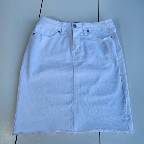 Code Bleu Denim Jean Skirt White Button Fly Pencil Back Kick Split Stretch Raw 6 - Picture 1 of 11